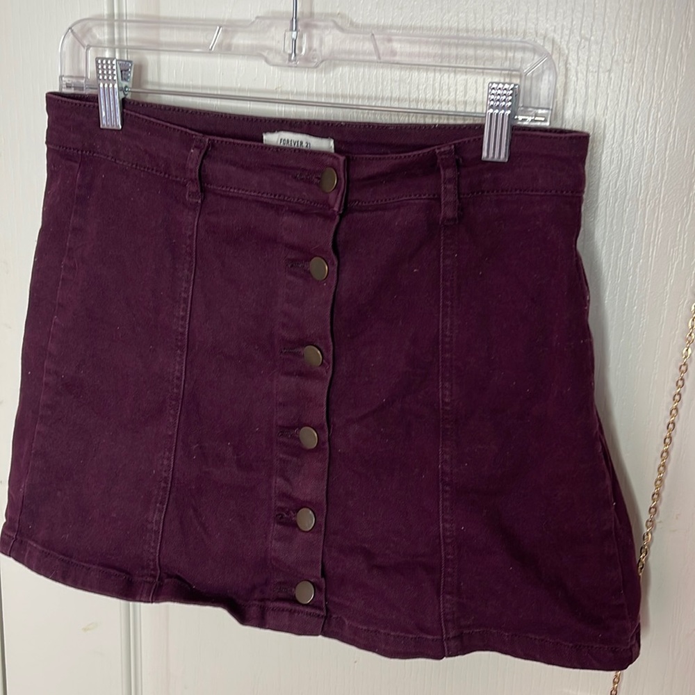 Forever 21 Maroon Corduroy Button Front Mini Skirt
